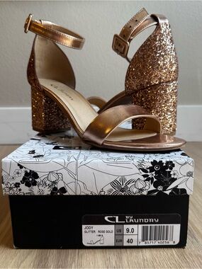 W9 - CL by Laundry Jody Rose Gold Glitter Block Heels